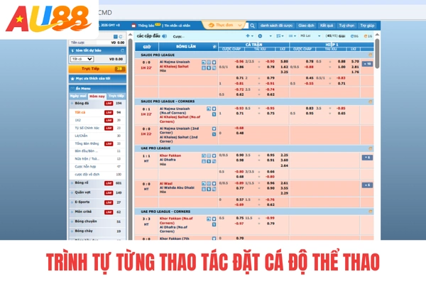 Trình tự từng thao tác đặt cá độ thể thao